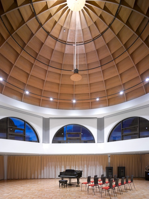 The rehearsal room is designed for a variety of uses from solo recital to full symphony orchestras