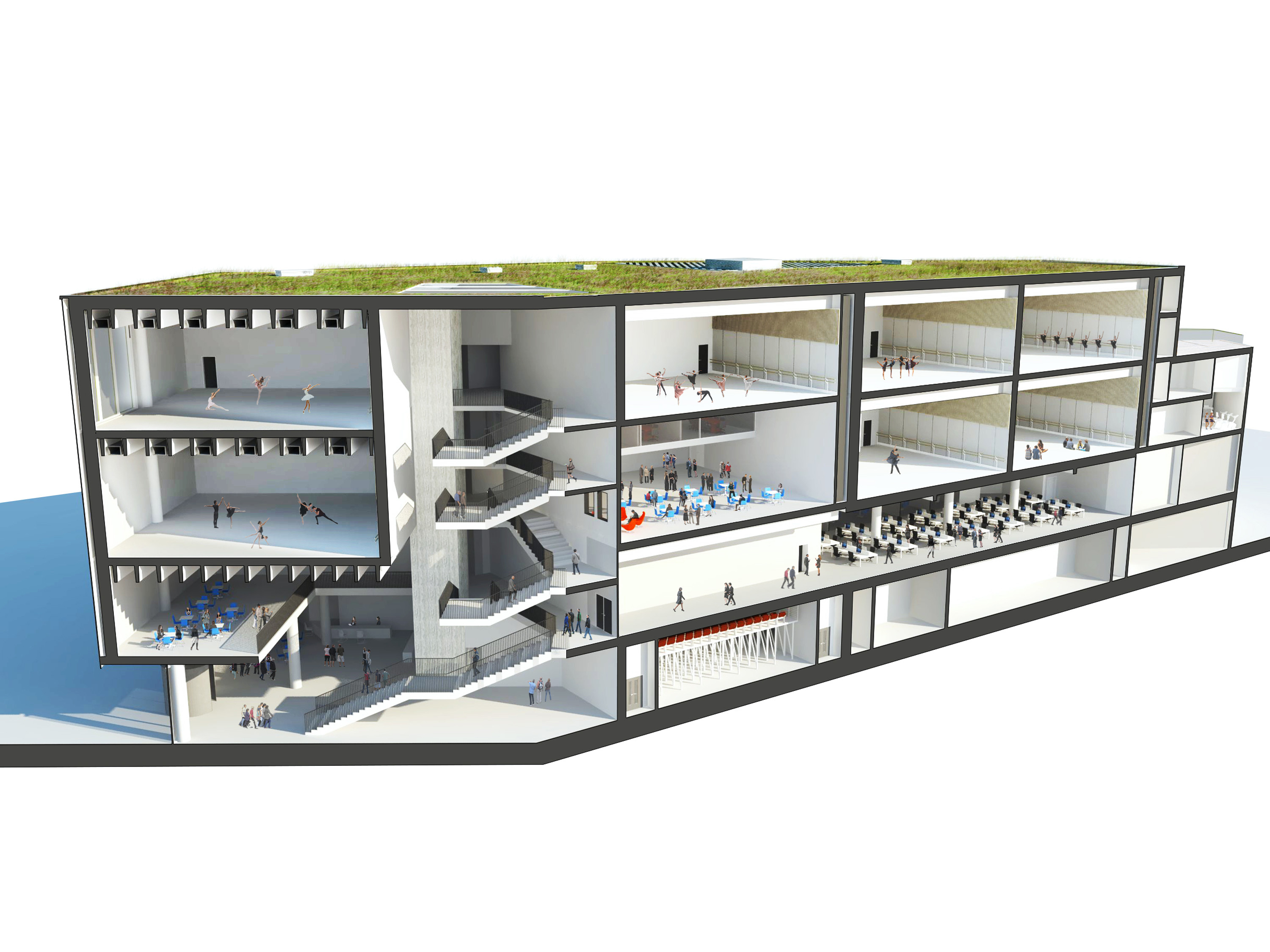 A series of stacked spaces, each excellent for different purposes and strung together by elegant circulation to encourage ideas sharing.