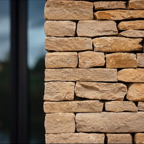 Cotswold dry stone adorns the exterior walls