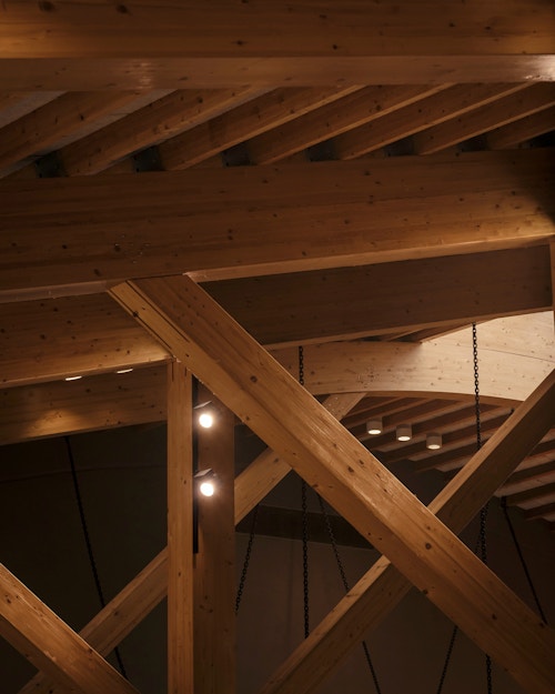 The signature timber-roof structure