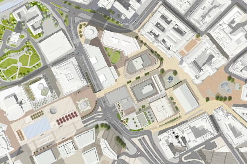 Illustrative masterplan with integrated pedestrian routes and public spaces