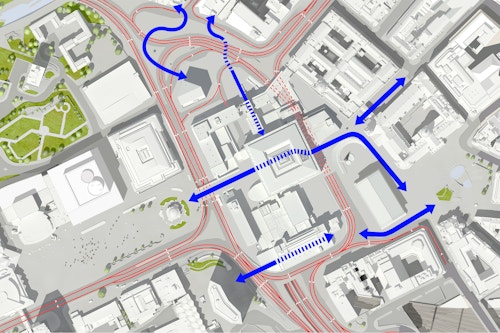 Convoluted pedestrian and vehicular movement into and around the site pre-development.