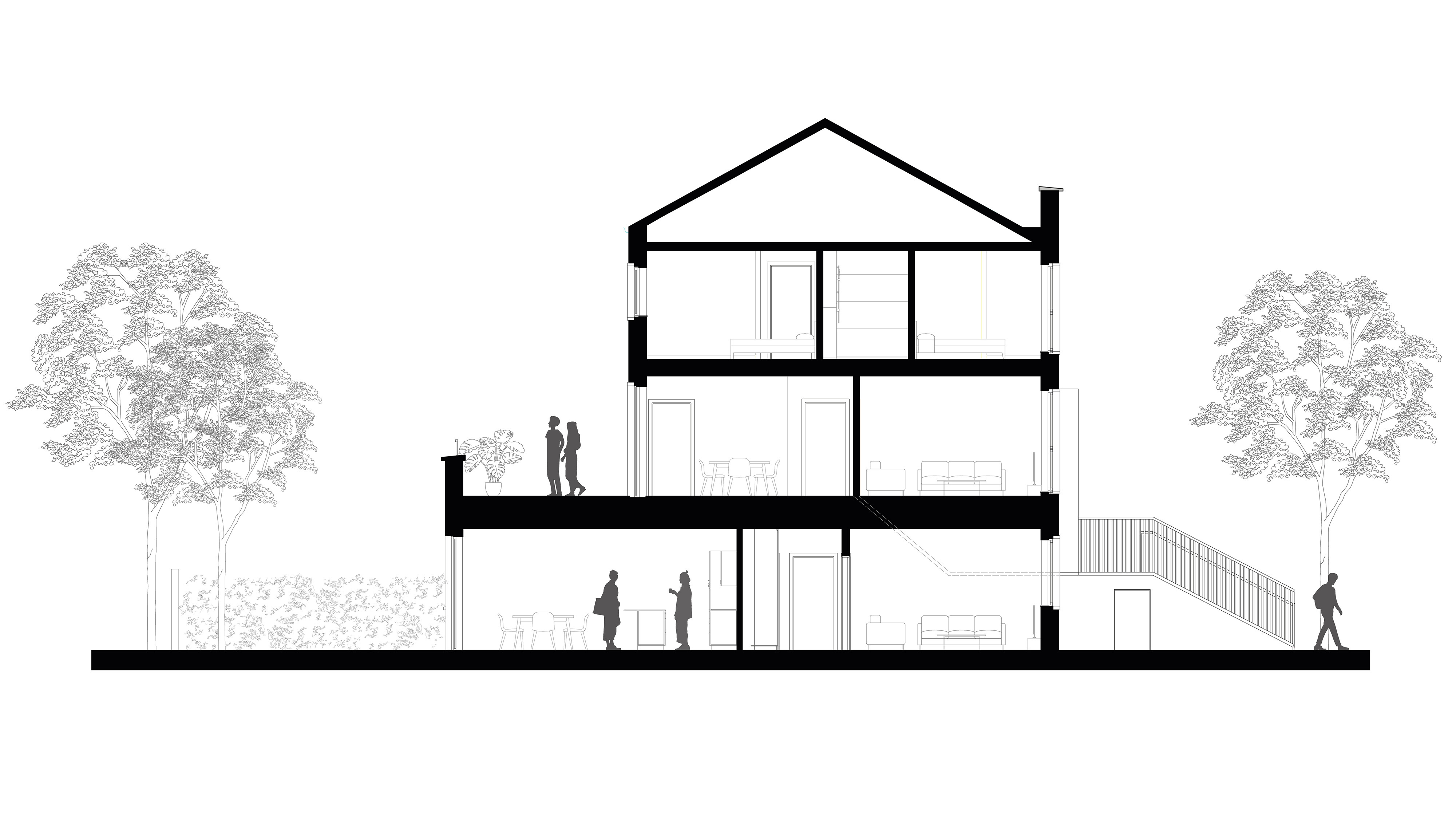 Cross section through the 'over and under' house