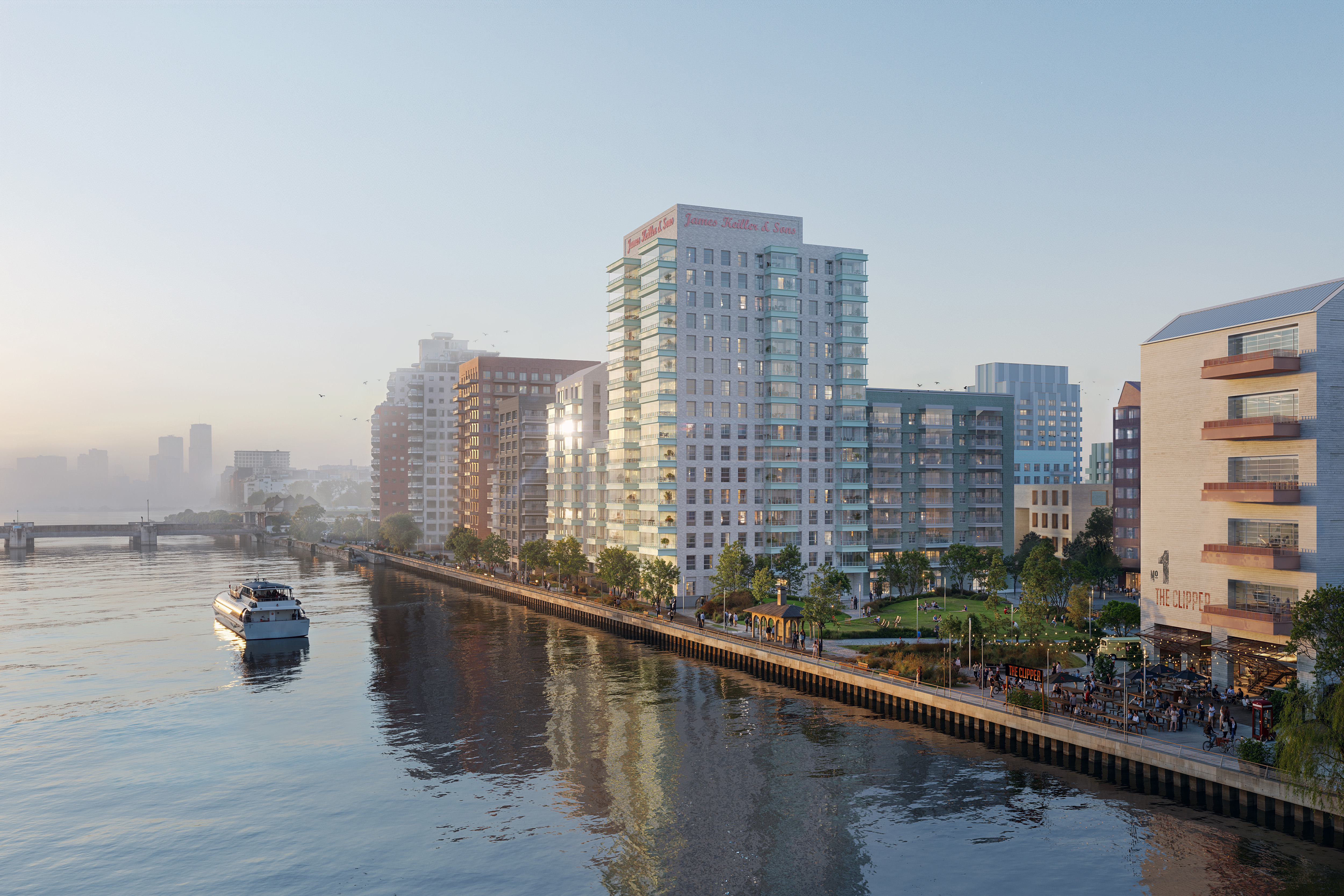 View along the riverfront showing River walk