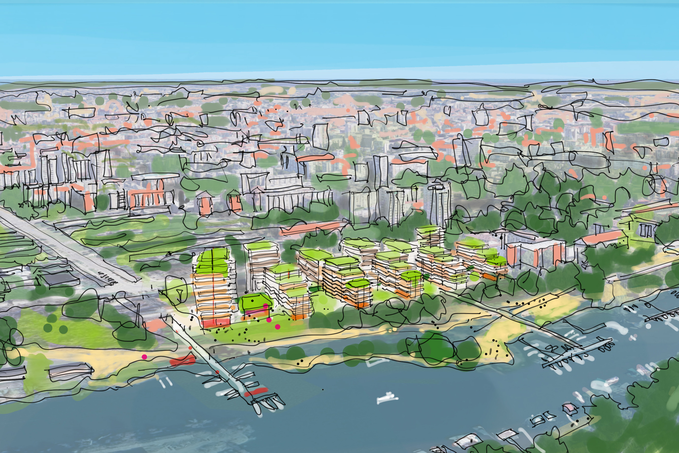 Sketch showing a future riverside for Neimar