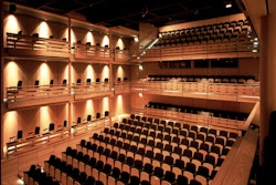 View of the 120-seat main auditorium clad in ﻿American Oak