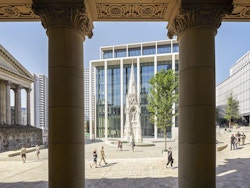 Two Chamberlain Square viewed through the columns of the historic Town Hall